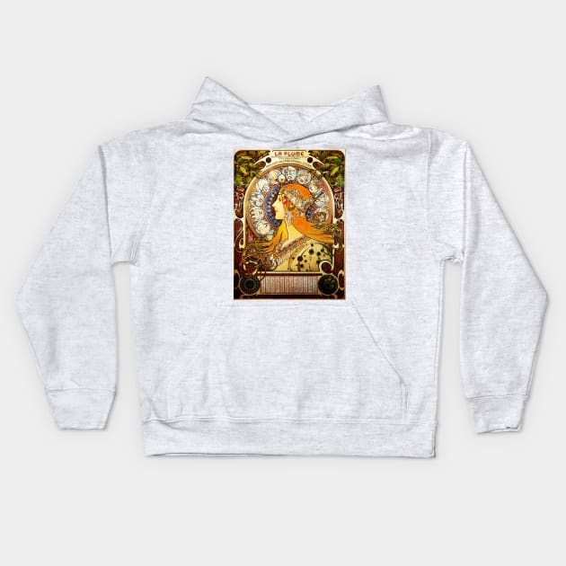 La Plume Zodiac Calendar Alphonse Mucha Art Nouveau Vintage Kids Hoodie by vintageposters